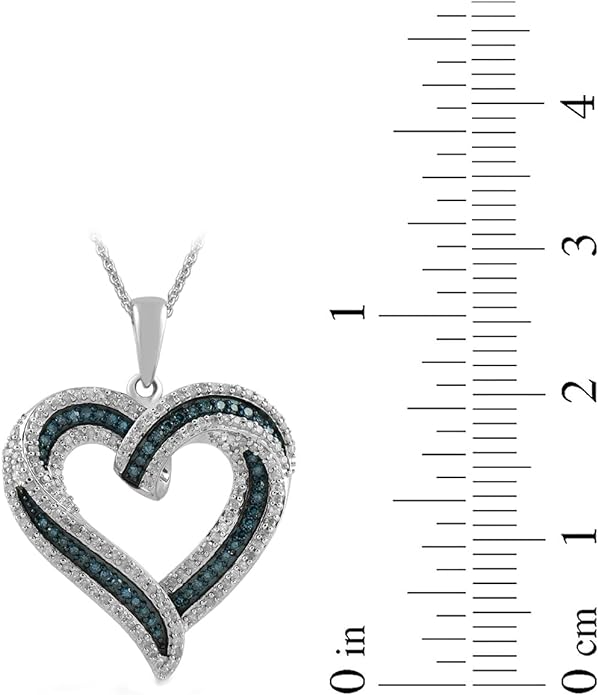 Sterling Silver Blue and White Diamond Heart Pendant Necklace